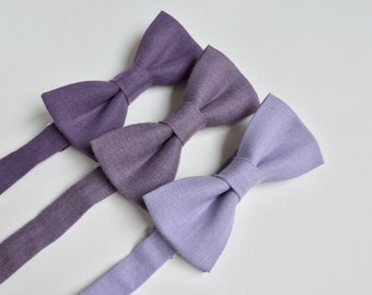 Purple Violet Linen Bow Ties Mismatched set of 3 - Groomsmen Wedding Bowties