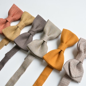 Set of Brown, Rust Mix and Match Linen Bowties Casual, Boho, Vintage inspired Wedding Groomsmen Bow ties image 1