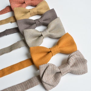 Set of Brown, Rust Mix and Match Linen Bowties Casual, Boho, Vintage inspired Wedding Groomsmen Bow ties image 2