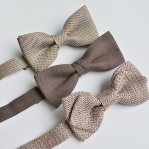 Brown Taupe Tan Neutral Textured Vintage Style Grooms Bow tie - Rustic Jacquard Linen Groomsmen Wedding Bowties