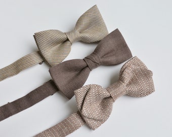 Brown Taupe Tan Neutral Textured Vintage Style Grooms Bow tie - Rustic Jacquard Linen Groomsmen Wedding Bowties