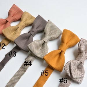 Set of Brown, Rust Mix and Match Linen Bowties Casual, Boho, Vintage inspired Wedding Groomsmen Bow ties image 7