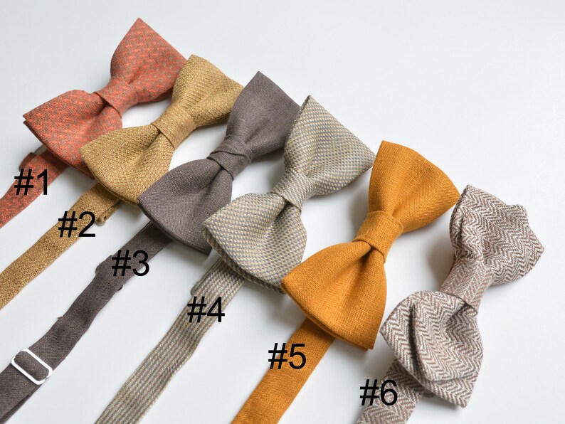 Set of Brown, Rust Mix and Match Linen Bowties Casual, Boho, Vintage inspired Wedding Groomsmen Bow ties image 7