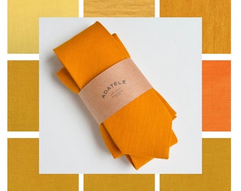 Mustard Ochre Marigold Orange Linen Necktie - Groom, Groomsmen Summer, Autumn Wedding Ties