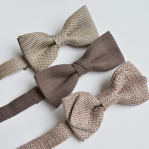 Set of Brown, Rust Mix and Match Linen Bowties Casual, Boho, Vintage inspired Wedding Groomsmen Bow ties image 4