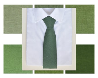 Green Linen Neckties for men, teen - Groomsmen wedding neckties - Sage, Eucalyptus, Fern, Mint, Pine, Forest green wedding ties