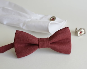 Burgundy, Maroon, Wine Red Linen Men Bow ties -  Prom, Jubilee, Wedding Grooms, Groomsmen Bow ties