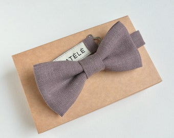 Rosy Brown Bow tie for wedding - Lavender Haze, Gray Purple Linen groomsmen bow ties