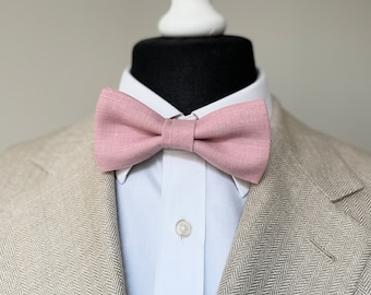 Dusty rose wedding bow tie, Groom's Bowtie - Dusty pink linen men bow ties