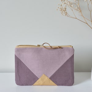 Dusty Lavender, Mauve Wedding Clutch bag - Linen Minimalist Brides, Bridesmaid pouch gift - Prom clutch