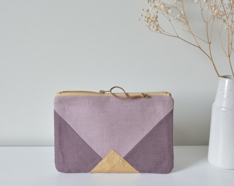 Dusty Lavender, Mauve Wedding Clutch bag - Linen Minimalist Brides, Bridesmaid pouch gift - Prom clutch