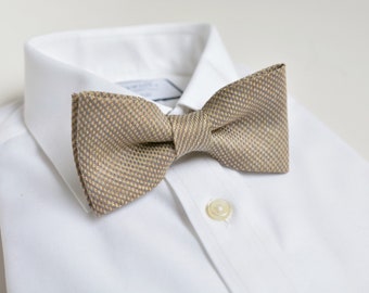 Taupe Brown Neutral Textured Vintage Style Diamond Point Bow tie - Rustic Jacquard Linen Groomsmen Wedding Bowties