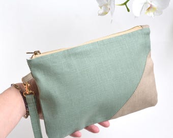 Sage Green Linen Wedding, Prom Clutch bag - Minimalist Brides, Bridesmaid Purse