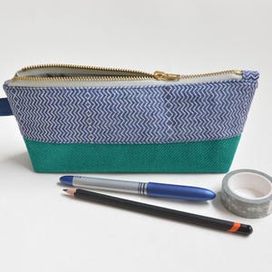 Blue Green Linen Pen Case - Unisex Pencil Organizer - Stylish Adult, Kids Writing Tools Holder - Back to School Gift for Student, Teacher