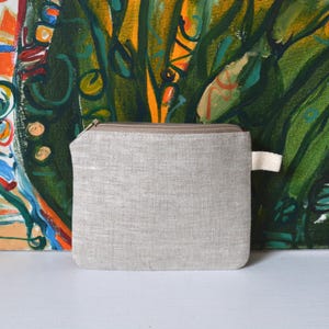Lino gris natural multiusos, tarjetero, funda de identificación, monedero, bolsa sanitaria - Bolsa para bordado DIY