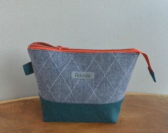 Large Organizer bag  - Color block linen zippered pouch - Project, Medicine bag - Gift for mom