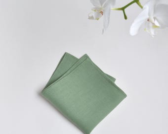 Solid Sage Green Lightweight Linen Pocket Square - Wedding Handkerchief - Formal men's wear accessories