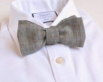 Melange Blue Green Linen Self Tied Batwing Bowtie for Men