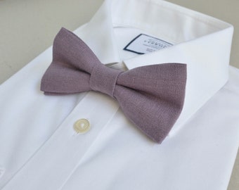 Dusty Lavender Linen Bow tie Groom, Groomsmen - Gray Purple wedding bow ties, pocket squares