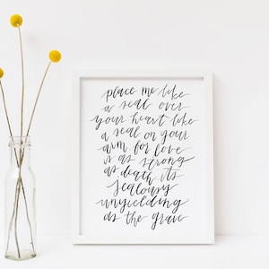 Place Me Like a Seal, Song of Songs 8:6 Verse, Handlettered Wall Art
