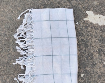 HAND WOVEN white checks scarf/ beach TOWEL