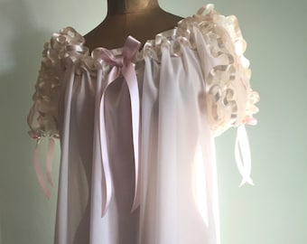 1950's Style Nightdress - Semi Sheer Nightgown - Chiffon Blouse - bridal Gown - trousseau - lingerie - honeymoon lingerie