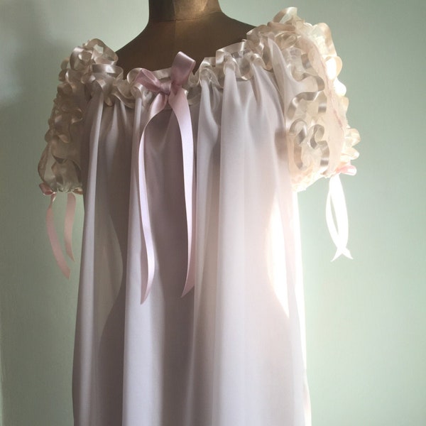 1950's Style Nightdress - Semi Sheer Nightgown - Chiffon Blouse - bridal Gown - trousseau - lingerie - honeymoon lingerie