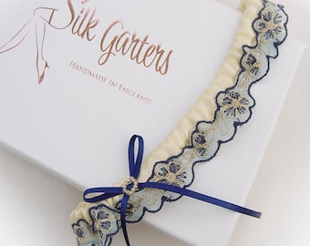 Just so Dainty! Heirloom Wedding Garter - Pale Gold Silk - Crystal - Swiss Embroidered Tulle - Vintage garter - Shower Gift - Gift for Bride