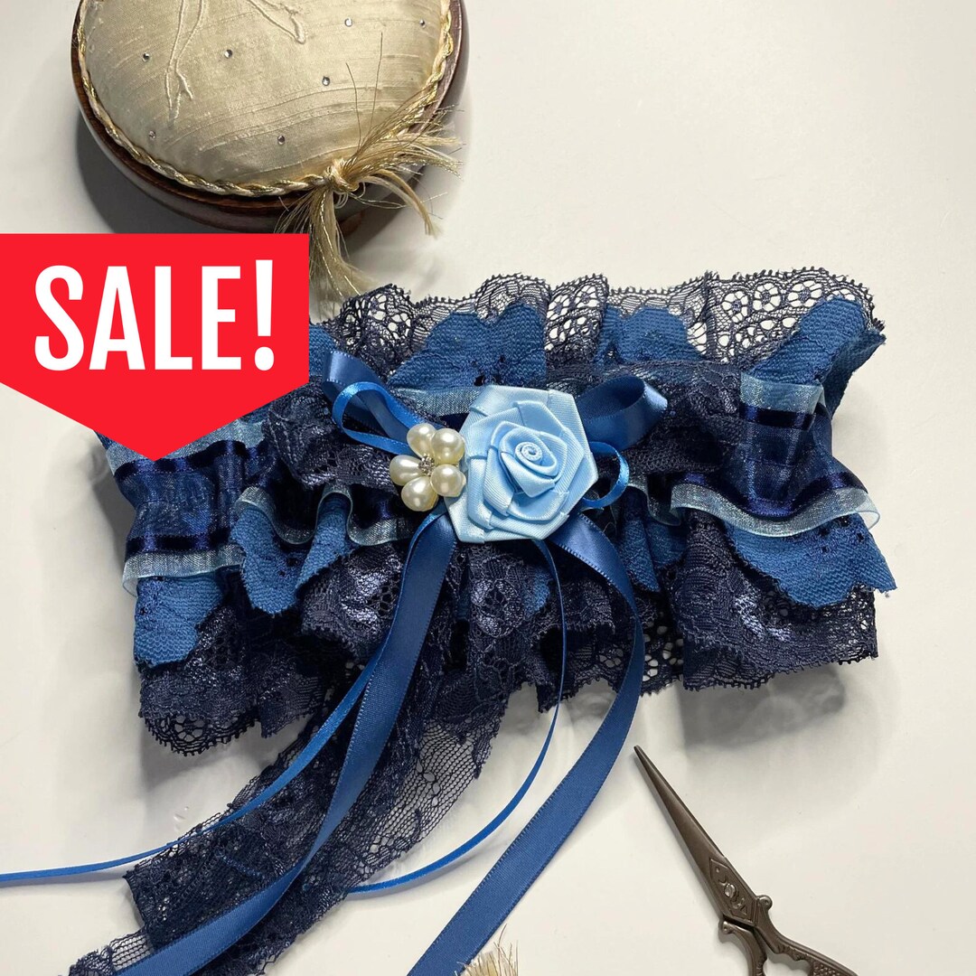 SALE Victorian Wedding Garter Alternative Dark Blue Lace Etsy
