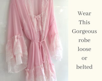 Gorgeous Negligee Set! Feminine Negligee Set - Sheer Nightgown - Frilly Sleeves - bridal Gown - Brides - honeymoon lingerie - Anniversary -