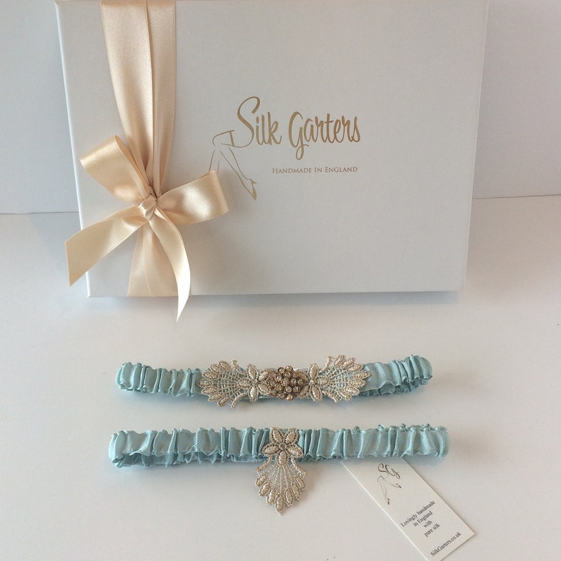 Vintage Wedding Garter Set Perfect Something Blue Pure Silk Etsy