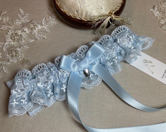 Gorgeous Brides Gift - Something Blue Luxury Bridal Garter in Swiss Embroidered Tulle - Wedding Gift for Best Friend - Heirloom Shower Gift