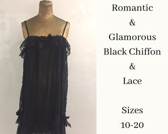 Sheer Black Chiffon & Lace Nightgown - Gorgeous Negligee Set! Feminine Negligee Set - bridal Gown - Loungewear - Romantic honeymoon lingerie