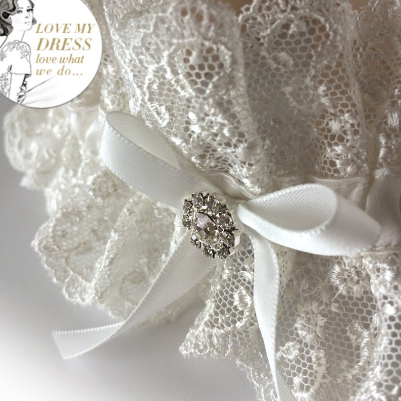 Heirloom Lace Wedding Garter Set Ivory Gorgeous Silk Ruffle Unique Handmade in England Exclusive Nottingham Lace Royal Wedding UK image 2