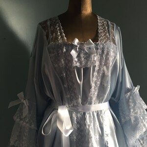 Gorgeous Negligee Set Gift for Her Satin Nightgown Frilly Sleeves ...