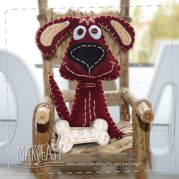 Hond en bot - Viltpatroon en Tutorial - DIY - Patroon maken PDF - Plushie dier Instructies
