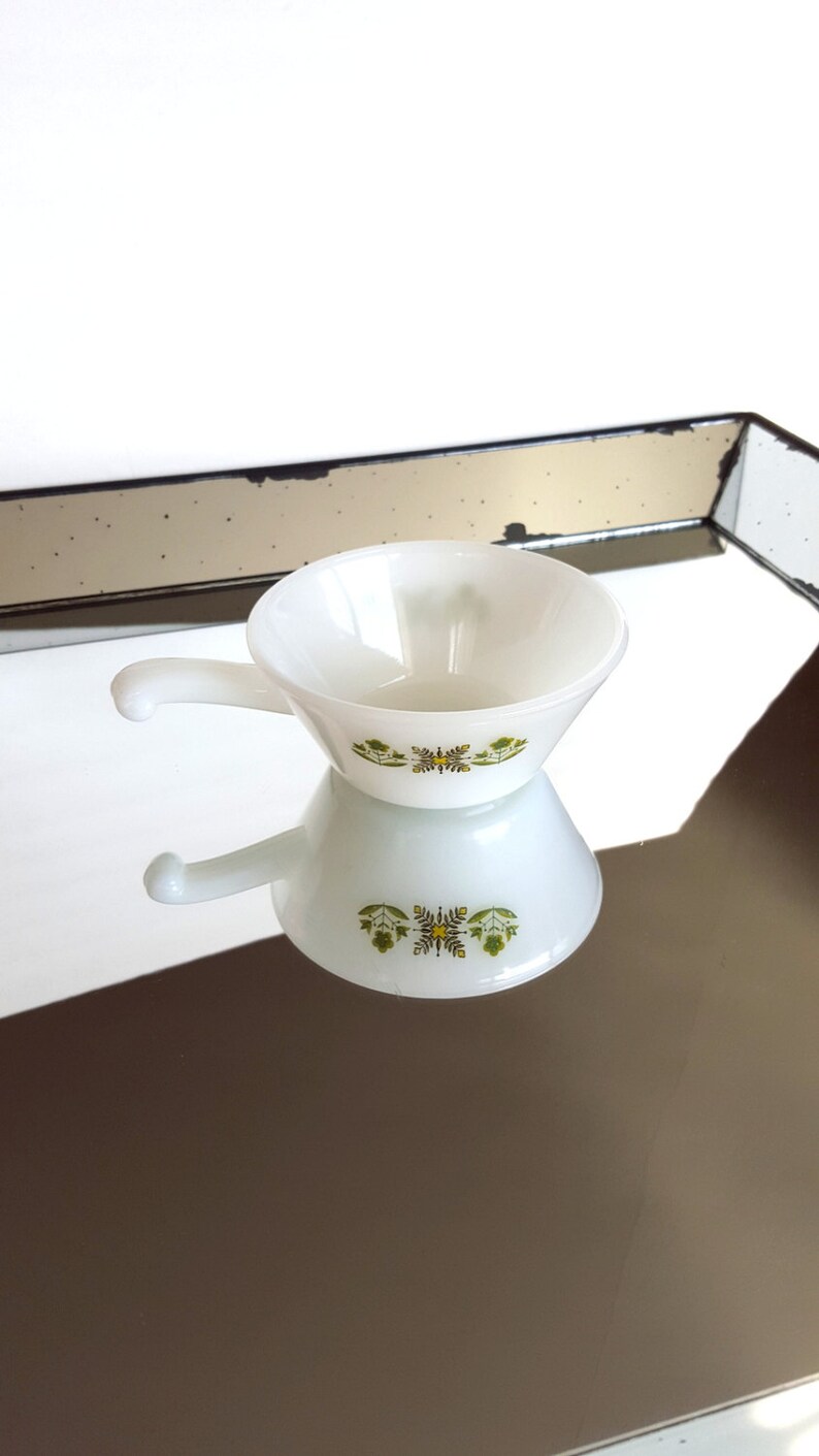 Vintage FireKing Ware Milk Glass Bowl With Handle Meadow Etsy