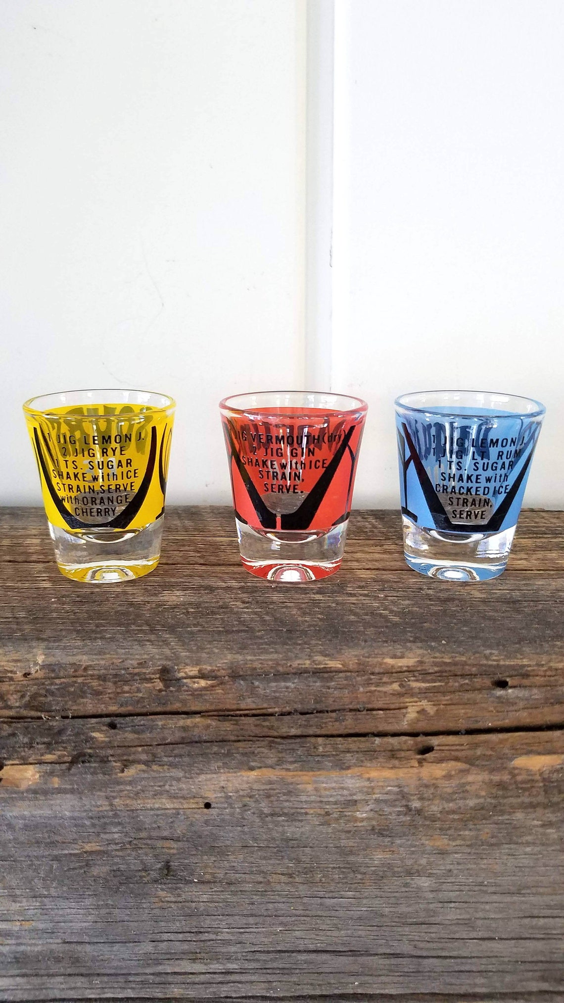 3 Novelty Drink Mix Shot Glasses Retro Shot Glass Vintage Etsy