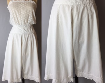 Vintage VICTORIAN Antique Shorts Bloomers Undergarment Cotton Embroidered Eyelet Sage Green