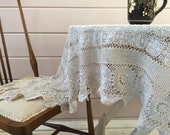 Vintage Lace Tablecloth, Vintage Table Linens, Crochet Lace Tablecloth, Beige Lace Tablecloth, Afternoon Tea, Gypsy Caravan,