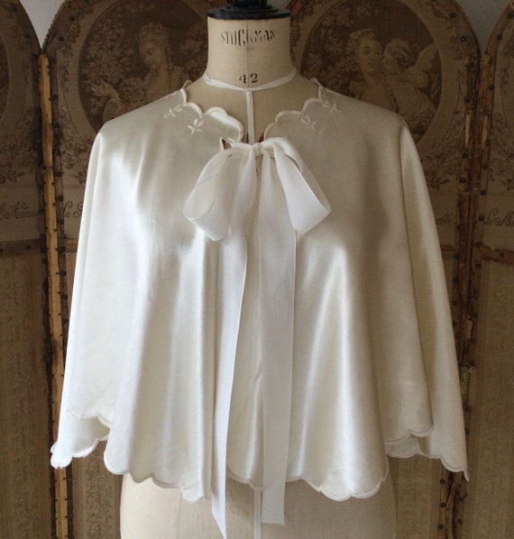 1930s Satin Cape, Vintage Cape, Embroidered Cape,