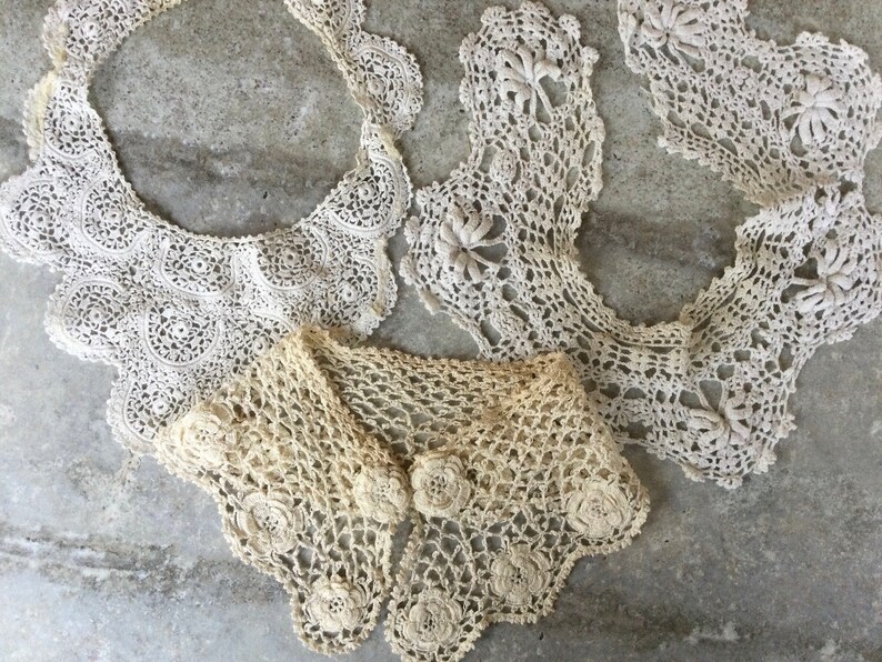 Antique Lace Dolls Collars Old Lace Crochet Collars Dolls Costume Irish Crochet Period Costume Handmade Lace