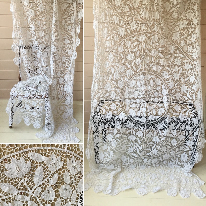 Antique Needle Lace Antique Lace Curtain Lace Curtain Panel Etsy