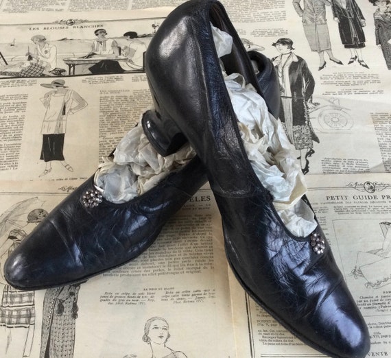 1920s Black Leather Shoes, UK Size 4, Edwardian Sh