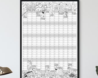 2026 Wall Planner | Large Calendar | Australian Finches | Flowers | Colouring-in