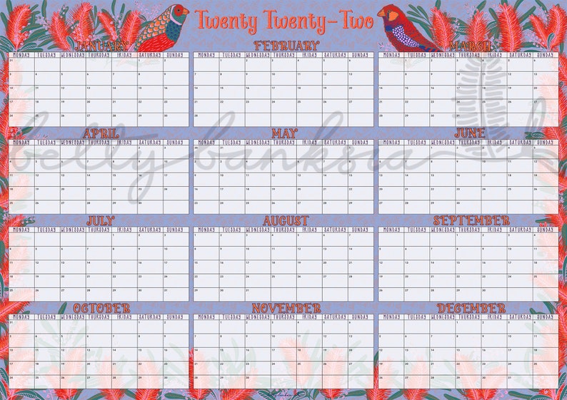 PRINTABLE A1 2022 Year Planner Calendar Wall Planner Etsy Hong Kong