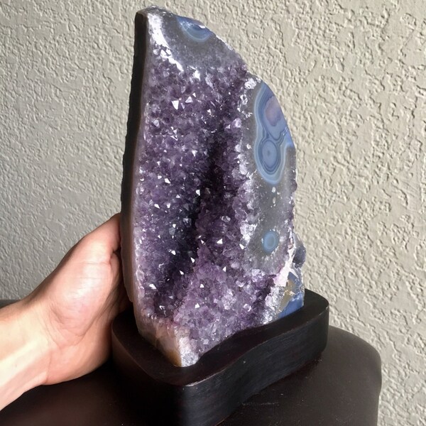 Massive 5lb Polished Amethyst with Blue Agate Centerpiece w/ Base  - Minas Gerais, Brazil - Item:AM16703