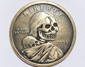 Rare 2000 D Real Hand Carved Sacagawea Dollar Skull Hobo Nickel Coin Art Engraving - Item HN19075