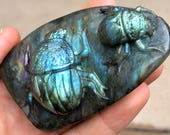 Rare 195g Hand Carved Labradorite Lucky Beetle Sacred Scarab Egyptian Immortality Crystal Carving - Madagascar - Item L170646