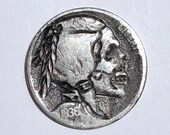 Rare 1936 Real Hand Carved Buffalo Hobo Nickel Skull Coin - Unsigned Engraving Art - Item HN19062